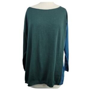 Maison Montagut Wool Blend Long Sleeve Top Green Blue Medium